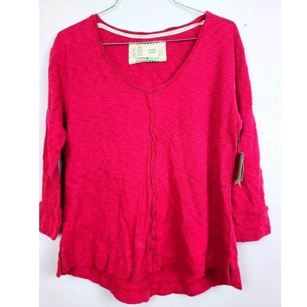 Saturday/Sunday Anthropologie Top Womens XS Pink Slub Knit 3/4 Sleeve Boho NWT